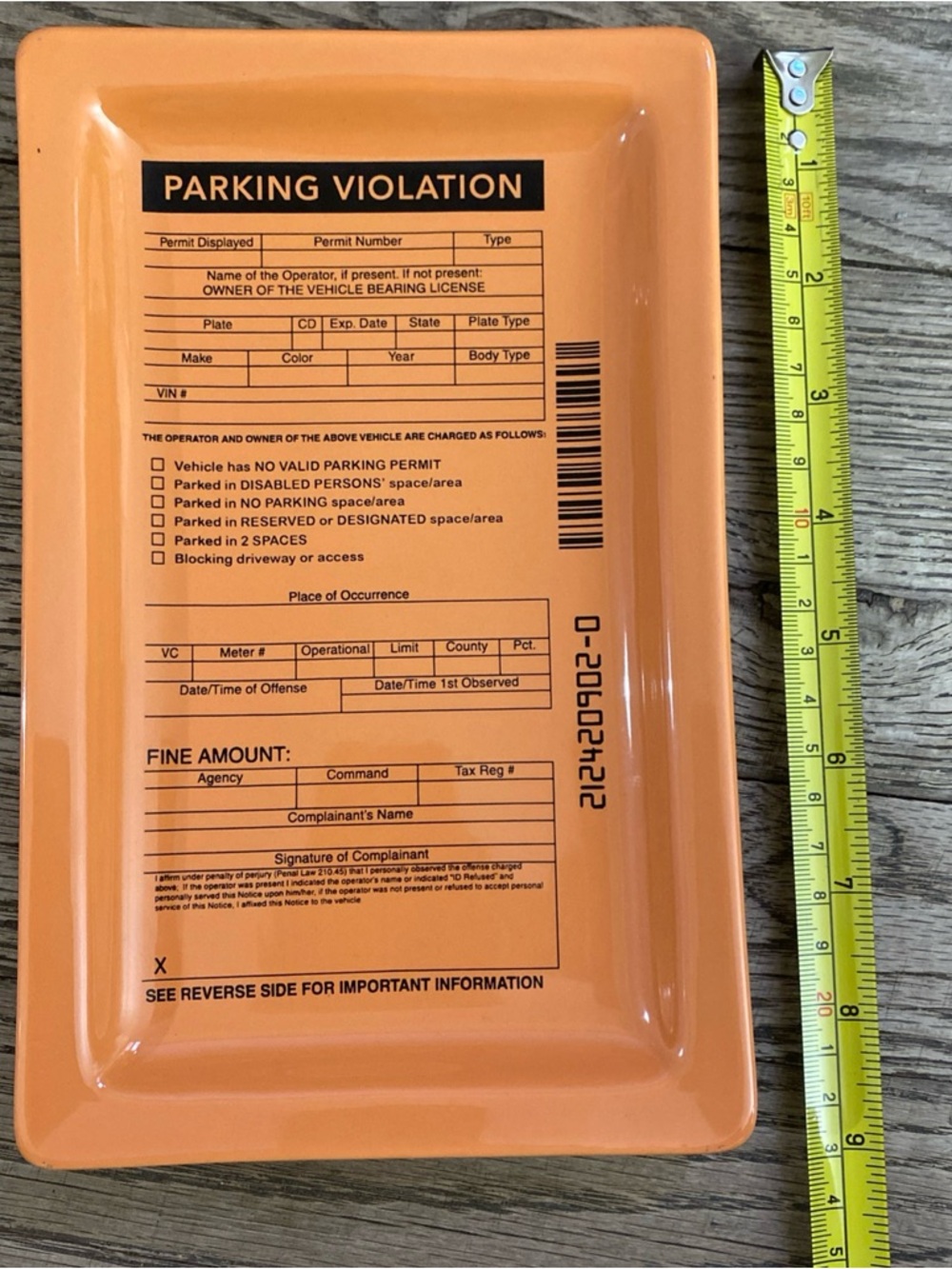 Fishs Eddy Orange 'Parking Violation' Ticket Catchall Tray - Picture 5 of 6
